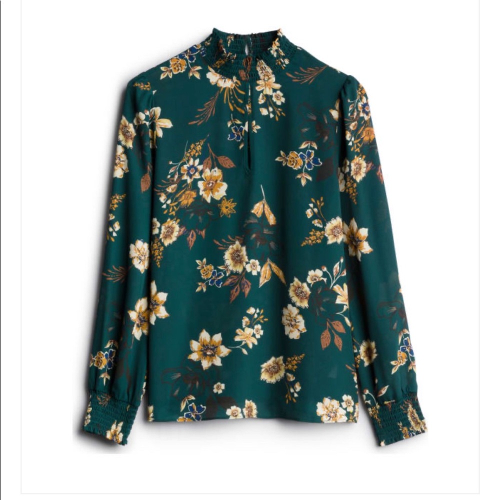 Jaelyn Smocked Mockneck Blouse with keyhole front.